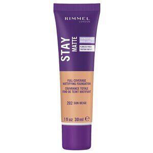 Rimmel London 202 Sun Beige Stay Matte Foundation1 fl oz Full Coverage NEW